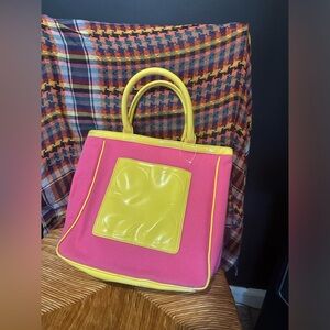Liz Claiborne Pink/Yellow Canvas Patent Handbag